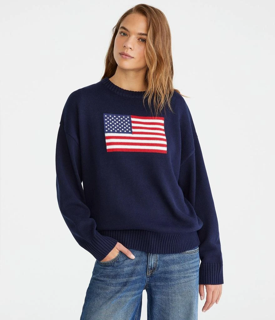Aeropostale American Flag Oversized Crew Sweater 1