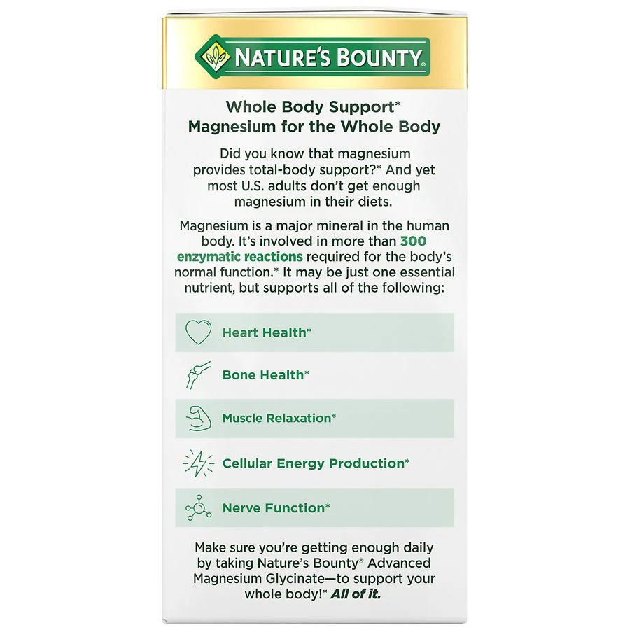 Nature's Bounty Advanced Magnesium Glycinate 360 mg Muscle & Bone Support Capsules 3