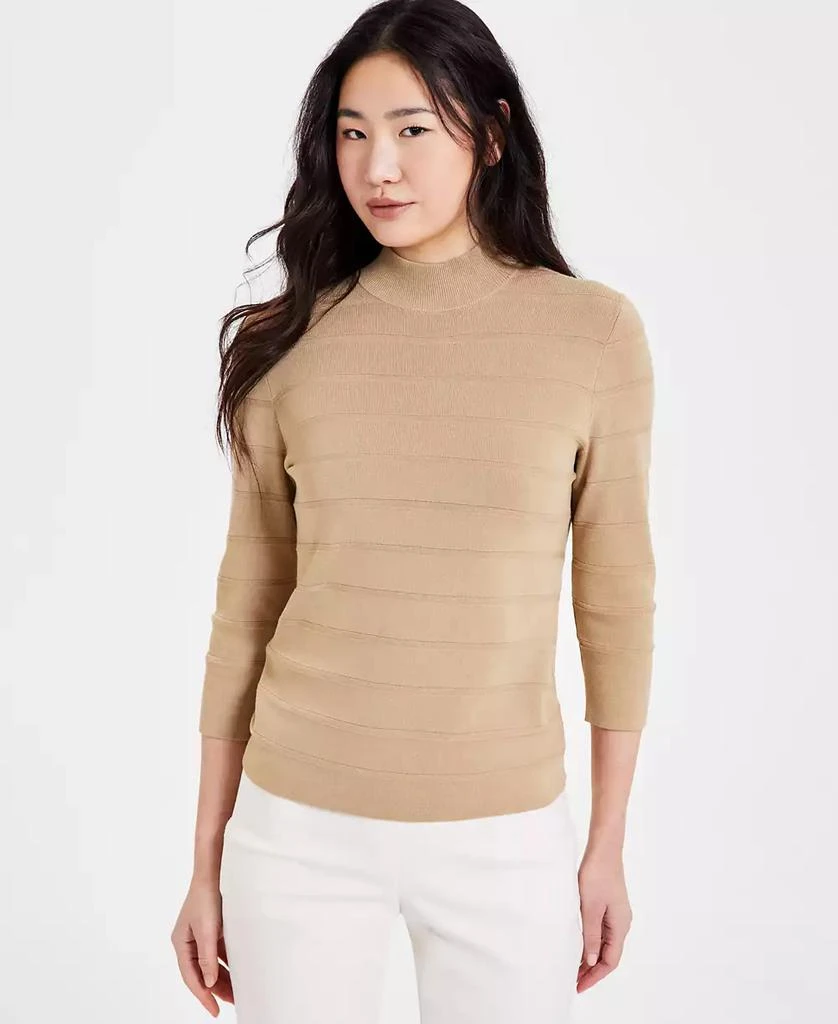 Anne Klein Petite Ribbed Mock-Neck 3/4-Sleeve Sweater 1