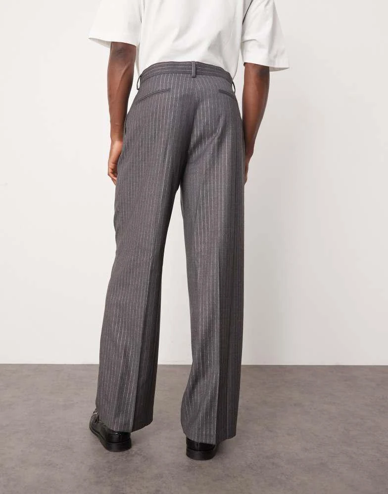 ASOS ASOS DESIGN smart wide leg metallic pinstripe trousers in grey 4