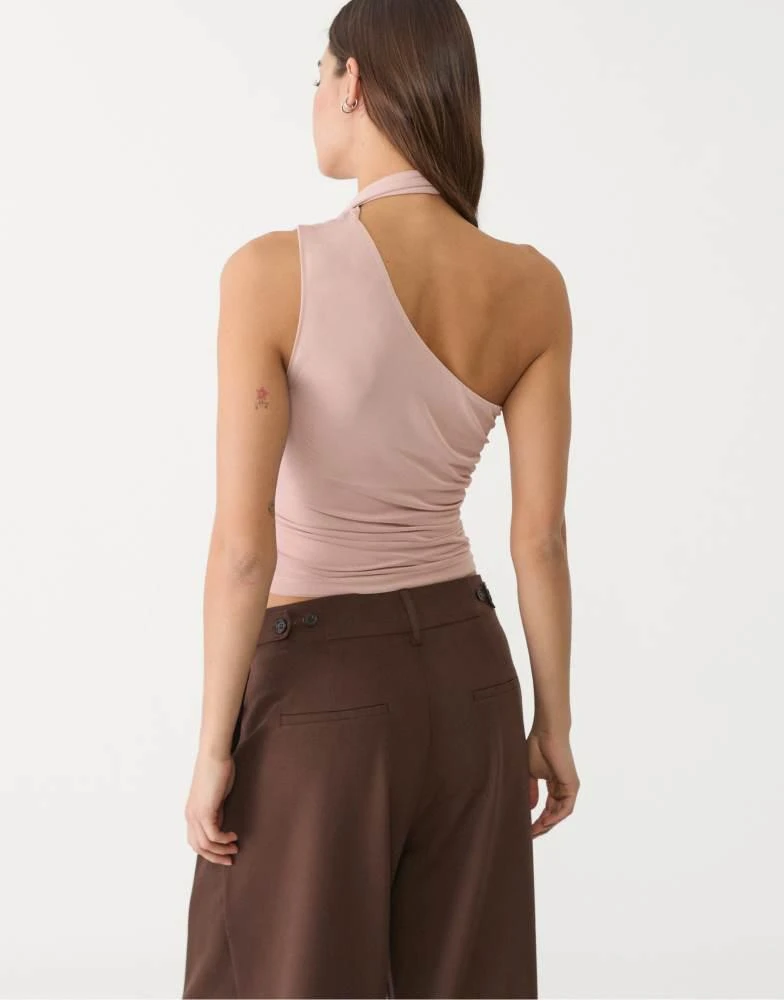 Stradivarius Stradivarius asymmetric tulle top with scarf in dusty rose 3