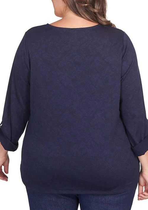 Ruby Rd Rd Plus Size French Terry V Neck Roll Sleeve Top 2