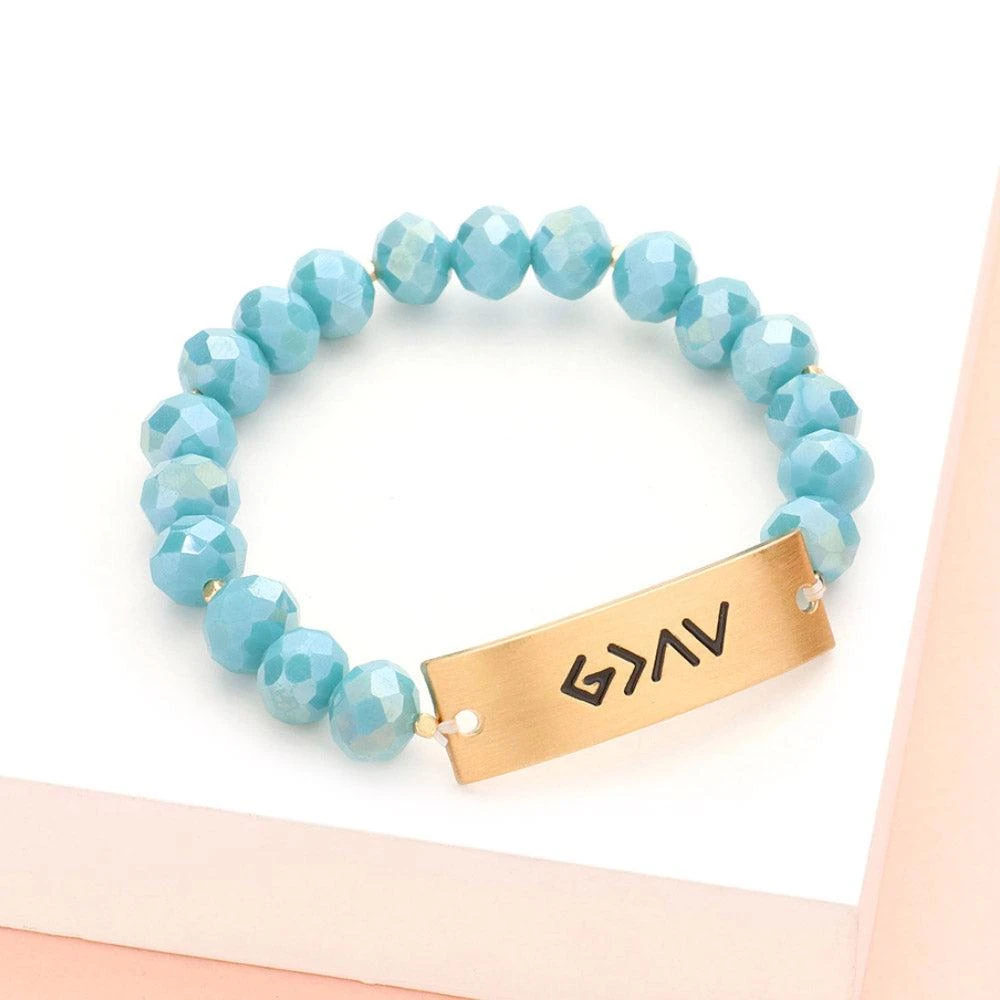 FASHNZFAB God is Greater Than The Highs And The Lows Metal Bar Faceted Beaded Stretch Bracelet 9