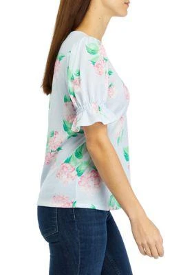 Crown & Ivy™ Ivy Womens Smocked Puff Sleeve Printed T Shirt 3