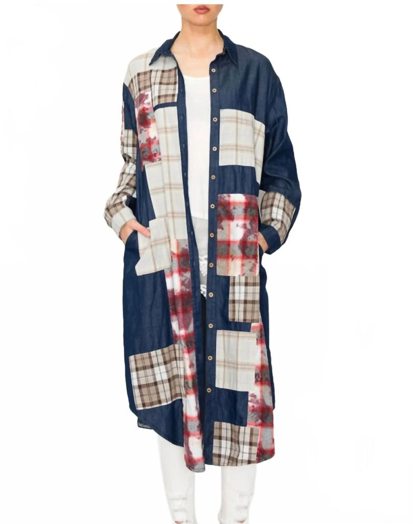 Origami Light Weight Denim Duster Jacket With Pockets And Patch In Blue