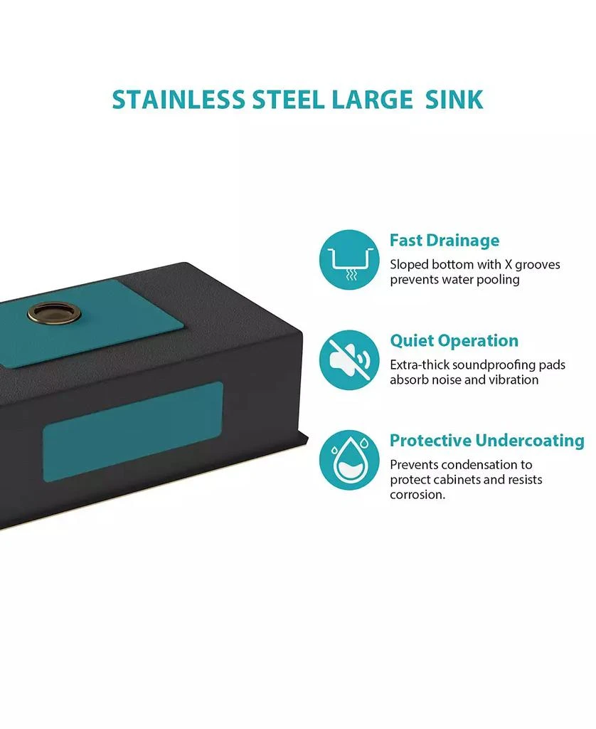 Flynama 30x18x10inch Gunmetal Black Undermount Kitchen Sink Single Bowl Stainless Steel 16 Gauge 6