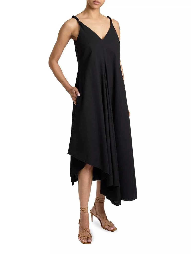 Santorelli Asymmetric Twist Strap Billow Midi-Dress 4