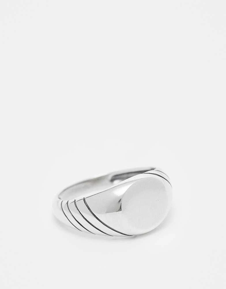 ASOS ASOS DESIGN sterling silver engraved line detail signet ring in silver 1