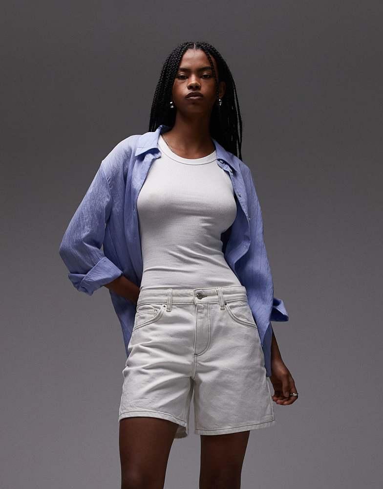 Topshop Topshop denim cinch back short in bone white