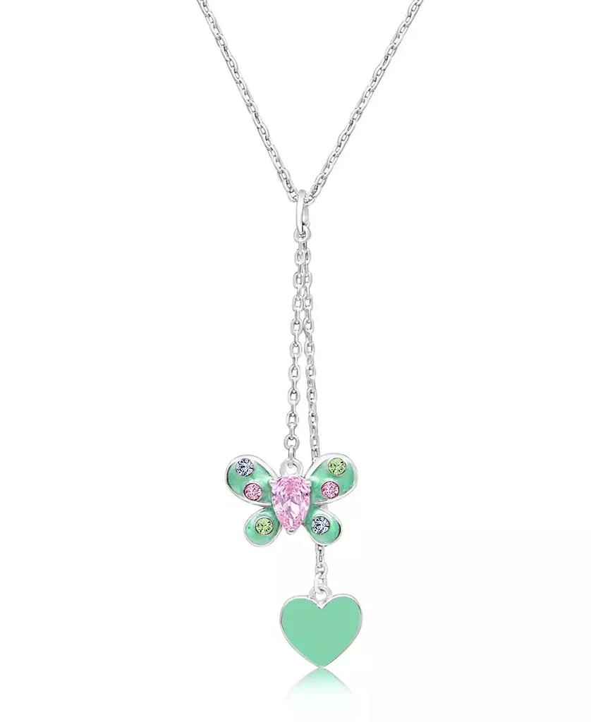 Chanteur Girls /Girl/Butterfly Green Heart Crystal White Gold Palladium Plating Necklace