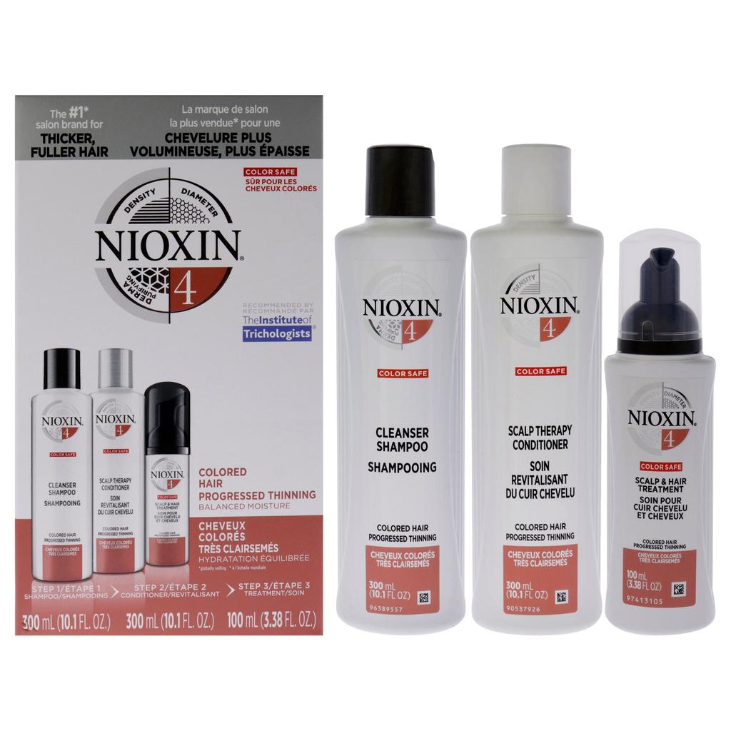 NIOXIN System 4 Kit by for Unisex - 3 Pc 10.1oz Color Safe Cleanser Shampoo, 10.1 oz Color Safe Scalp Therapy Conditioner, 1Liter Color Safe Scalp and Hair Treatment