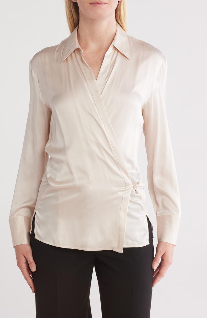 L'Agence Sora Long Sleeve Silk Wrap Top