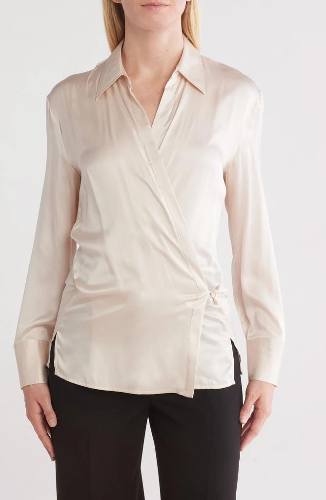 L'Agence Sora Long Sleeve Silk Wrap Top 1