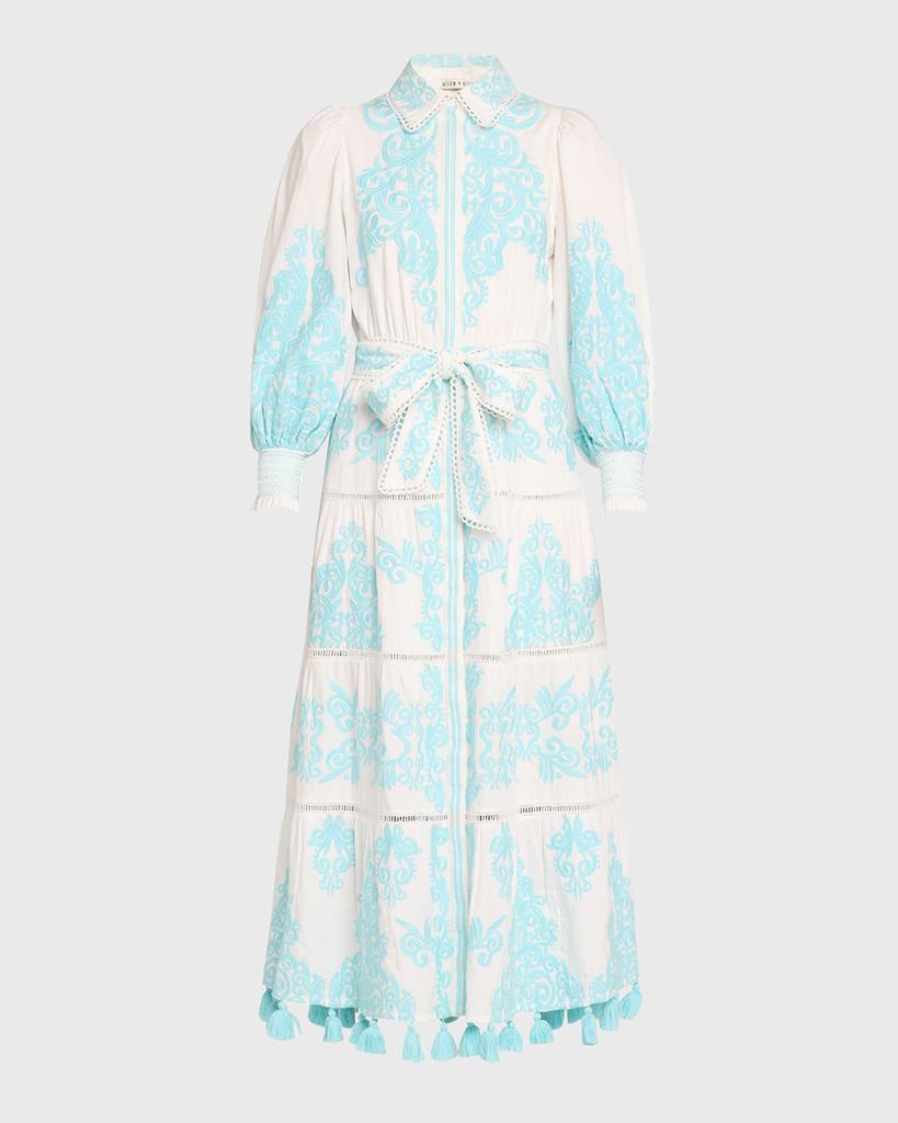 Alice + Olivia Shira Embroidered Tiered Midi Dress