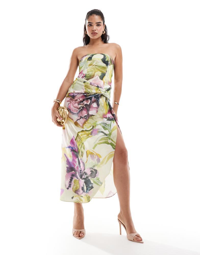 ASOS ASOS DESIGN bandeau knot skirt midaxi dress in purple floral print