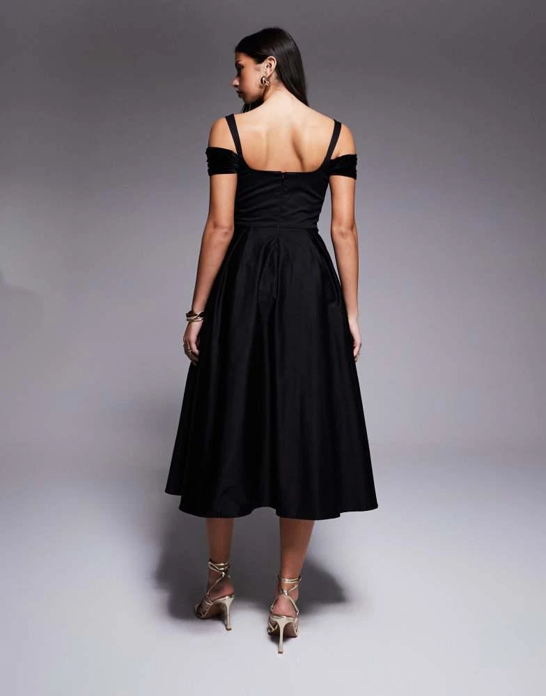 ASOS LUXE midi dress with full skirt and velvet inserts in Black