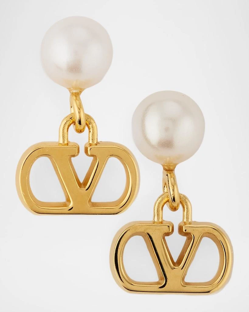 Valentino Pearly VLogo Drop Earrings