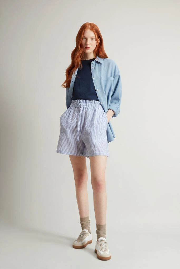Woolrich Seersucker Cotton Shorts - Women - Blue 1