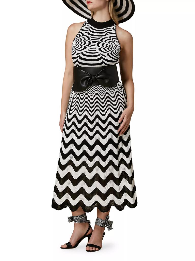 Marina Rinaldi Bisous Wavy Striped Belted Knit Maxi Dress