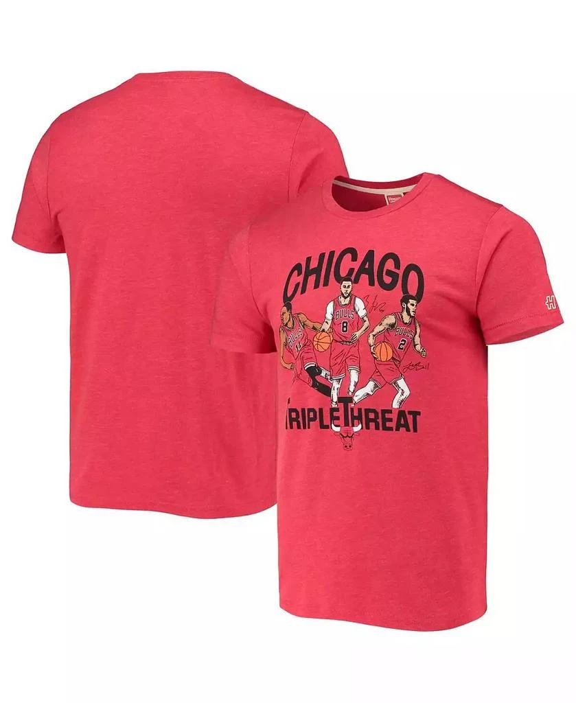 Homage Men's DeMar DeRozan, Zach LaVine, Lonzo Ball Heathered Red Chicago Bulls Triple Threat Player Tri-Blend T-shirt 1