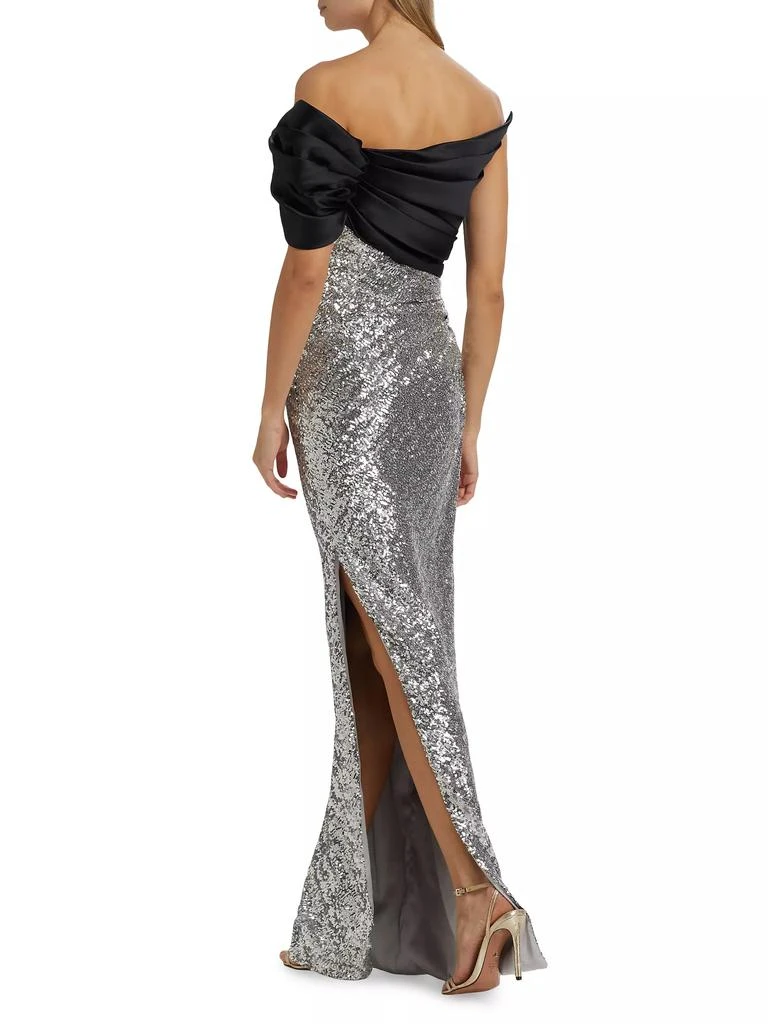 Pamella Roland Satin Sequined One-Shoulder Column Gown 5