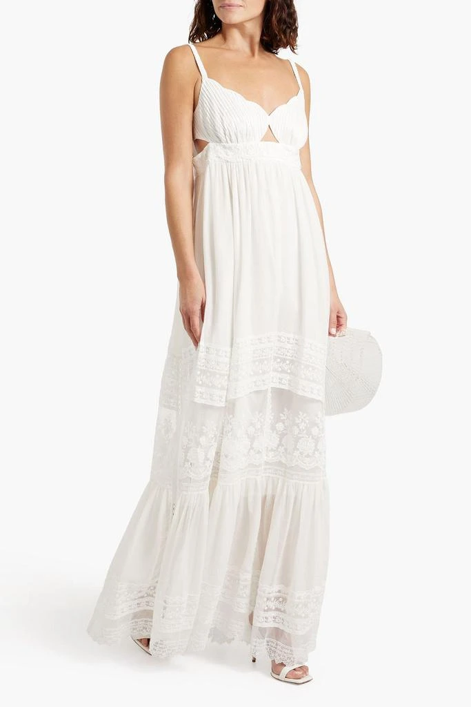 Saloni Naki cutout lace-trimmed crinkled cotton-gauze maxi dress 2