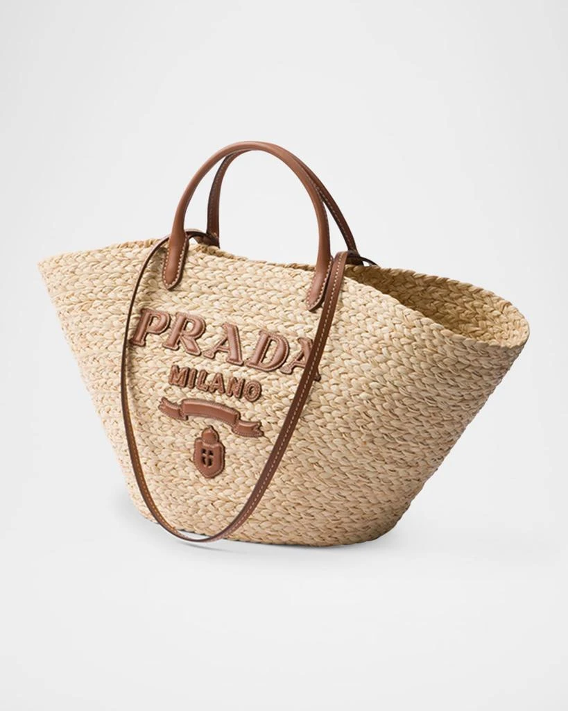 Prada Large Raffia and Leather Tote Bag 2