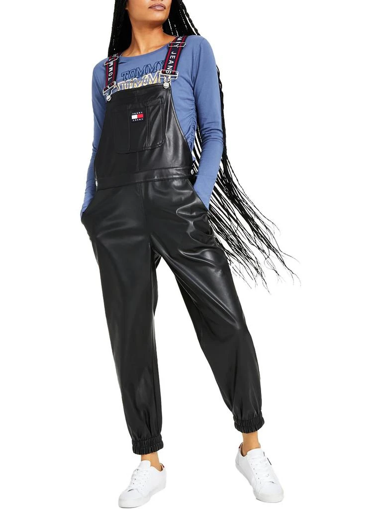Tommy Jeans Womens Faux Leather Jogger Overalls 1