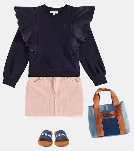 Chloé Kids Logo leather-trimmed denim tote bag 2