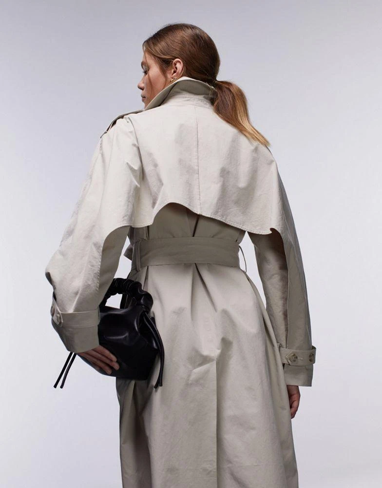 Topshop Topshop longline trench coat in stone 6
