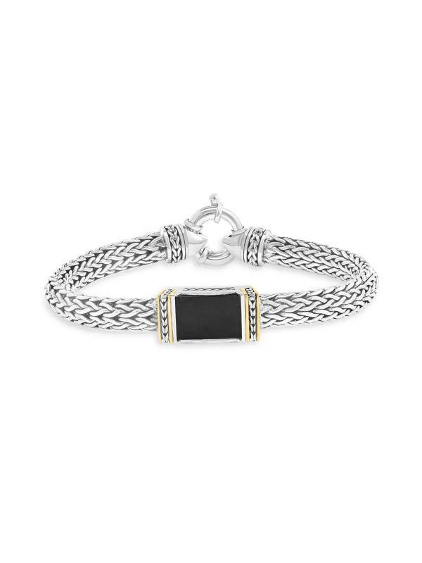 Shop Sterling Silver, 14K Yellow Gold Onyx Pendant Bracelet on