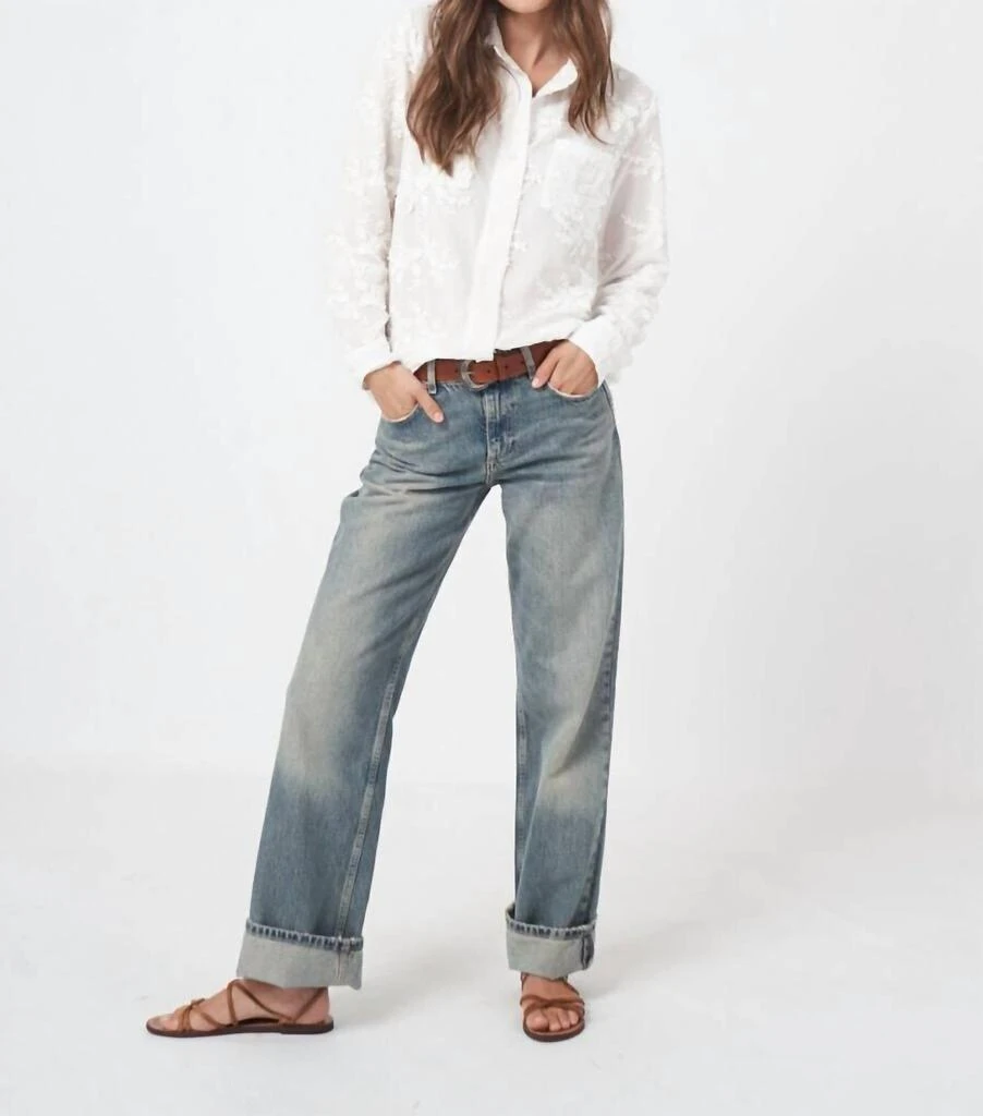REPEAT cashmere Cotton Shirt Embroidered Flowers In Cream 4