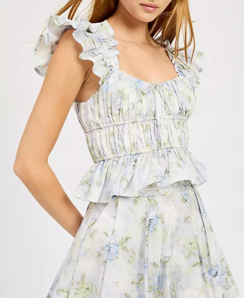 En Saison Women's Scarlet Floral Cotton Peplum Top