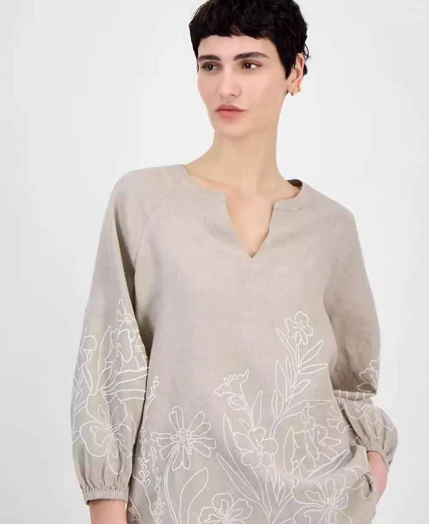 Charter Club Women's Embroidered 100% Linen 3/4-Sleeve Top, Exclusively at Macy's 3