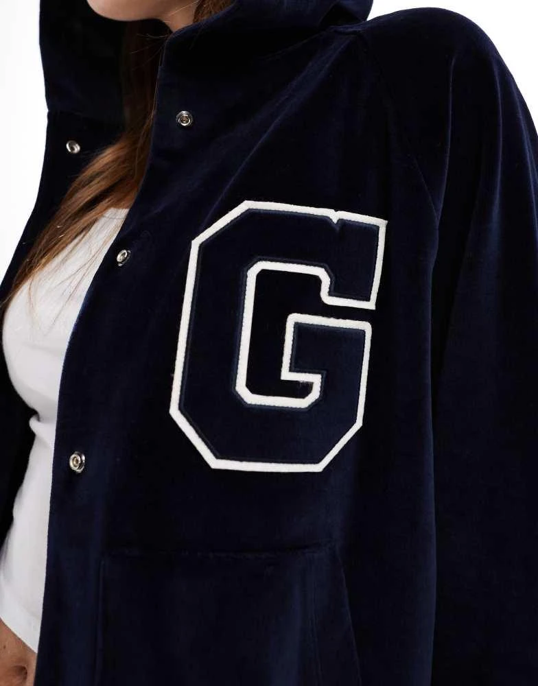 Gant GANT velour hooded bomber jacket with varsity logo in navy 3