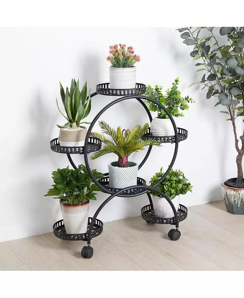 UNHO Metal 6 Pot Plant Stand Decorative Flower Pot Holder with Wheels For Indoor Outdoor 8