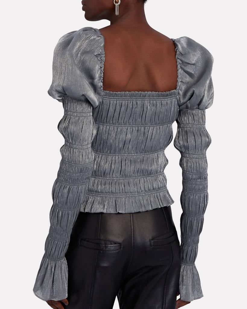 CAROLINE CONSTAS Delilah Metallic Weave Long Sleeve Ruched Slate Top