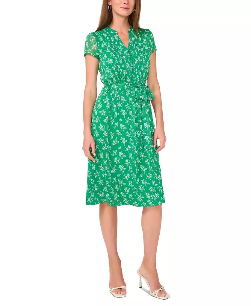 MSK Petite Printed Split-Neck Tie-Waist Short-Sleeve Dress 1