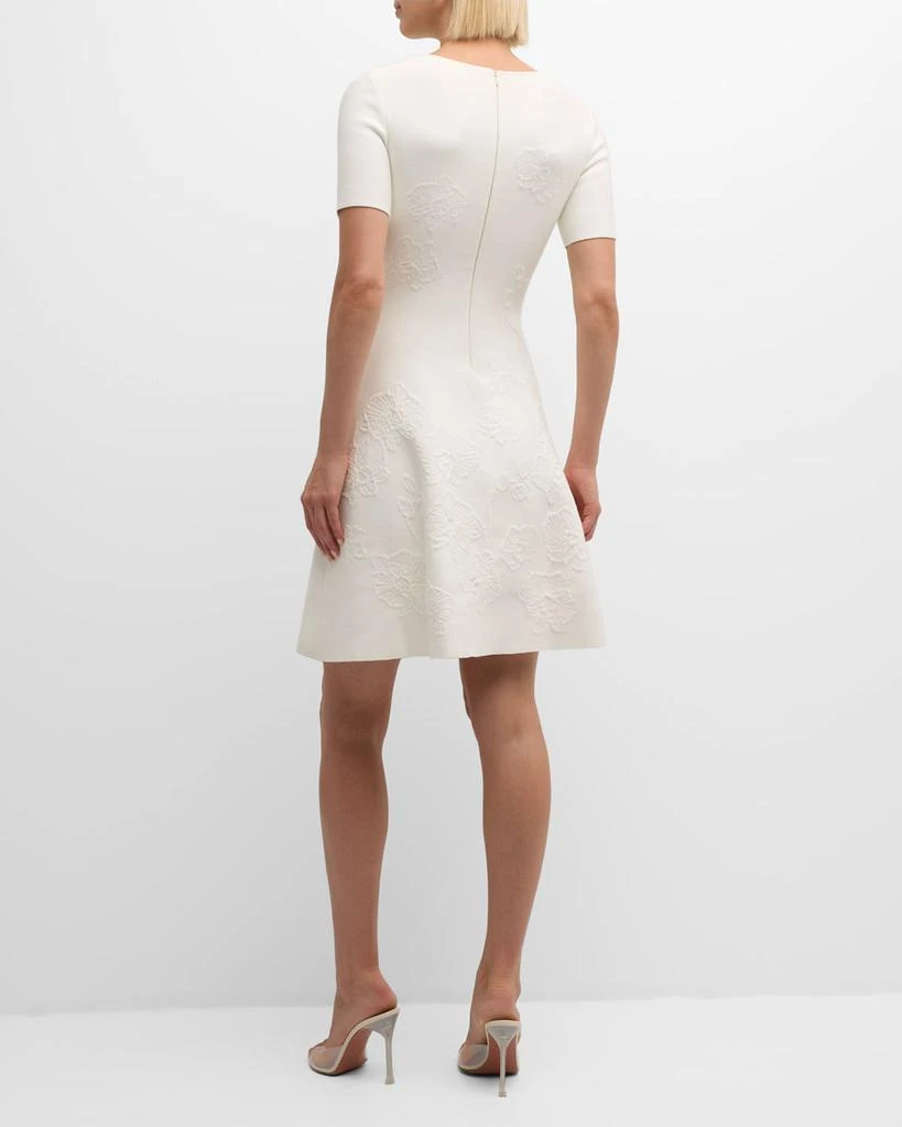 Oscar de la Renta Short-Sleeve Orchid Jacquard Fit-&-Flare Mini Dress 4