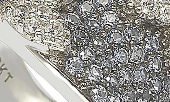 Suzy Levian 18K Gold & Sterling Silver Pavé Blue & Created White Sapphire Diamond Accent Floral Band Ring - 0.02 ctw 6