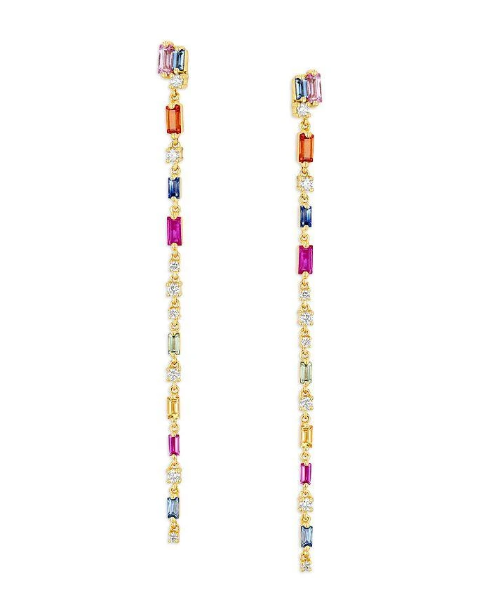 Suzanne Kalan 18K Yellow Gold Fireworks Rainbow Sapphire 
Diamond Linear Drop Earrings