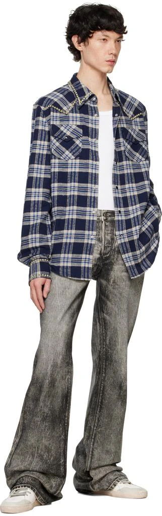 COÛT DE LA LIBERTÉ Blue Steve Diamond Studded Plaid Shirt 4