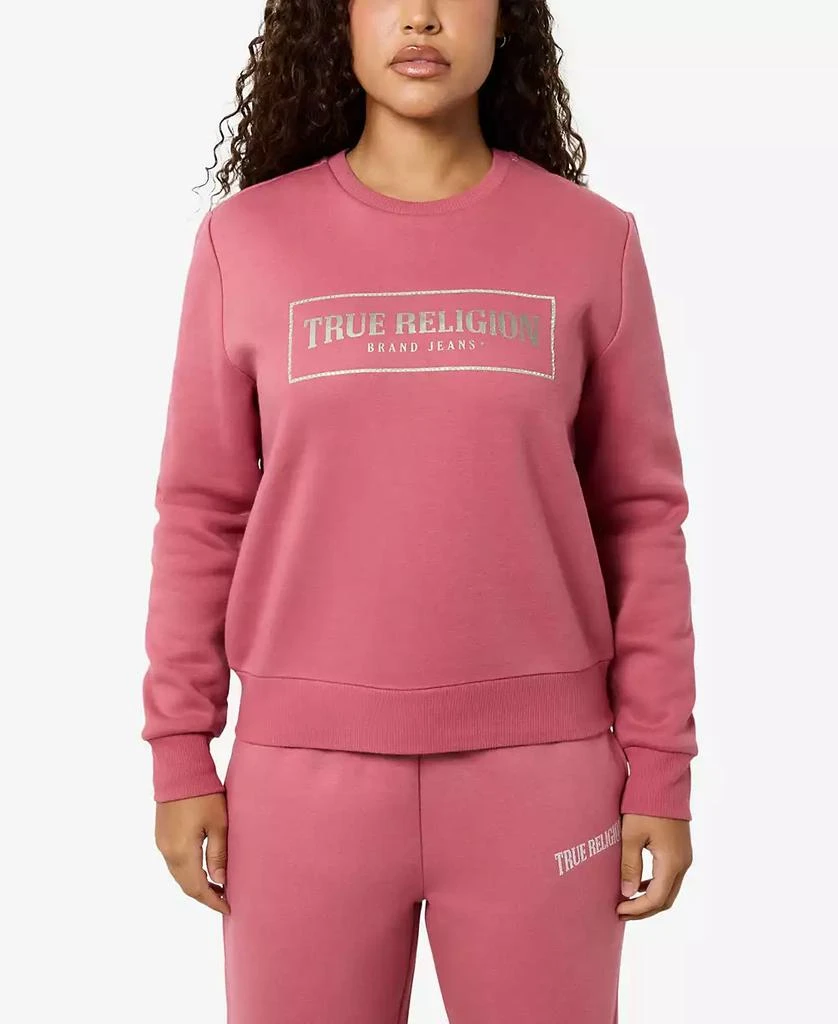 True Religion Women's Crystal Logo Classic Crew Neck Sweatshirt 1
