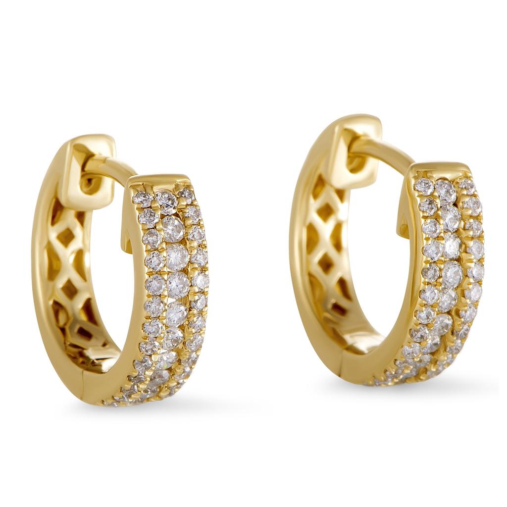 Non Branded 14K Yellow Gold 0.35 ct Diamond Small Hoop Huggies Earrings