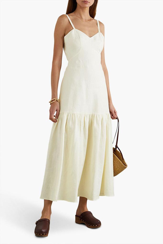 Peony Open-back tiered linen midi dress