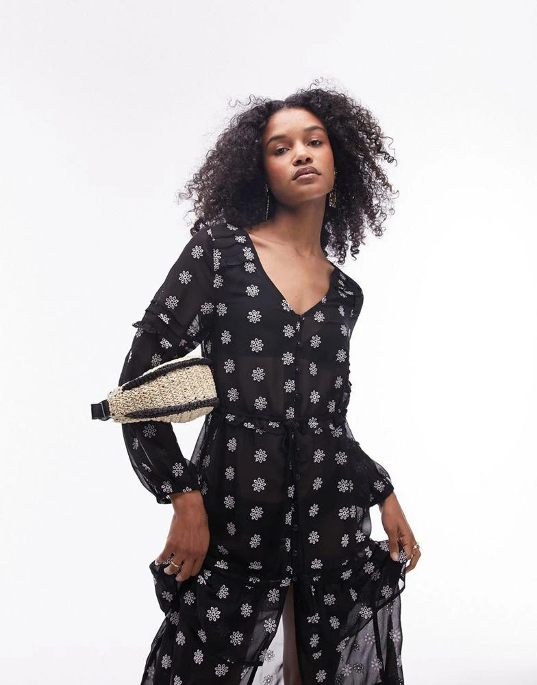 Topshop Topshop embroidered maxi beach dress in black 3
