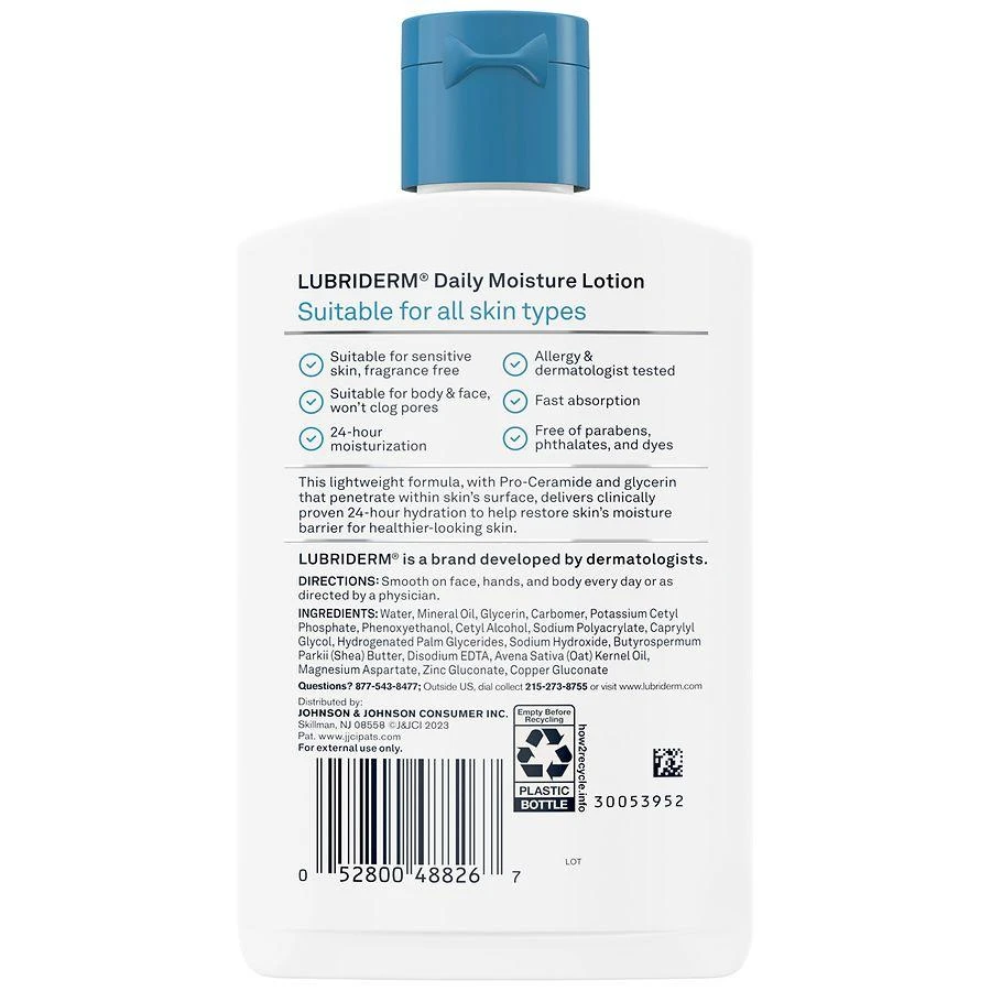 Lubriderm Fragrance Free Daily Moisture Lotion + Pro-Ceramide, Shea Butter & Glycerin Fragrance Free 3