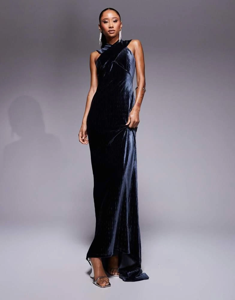 Shop ASOS DESIGN Premium high neck crushed velvet maxi dress with oversized  diamante trim back detail in charcoal on Sale at BeyondStyle  Get 32% Off  ASOS DESIGN Premium high neck crushed