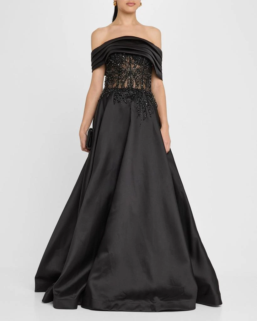 Jovani Pleated Off-Shoulder Lace-Embellished Gown 2