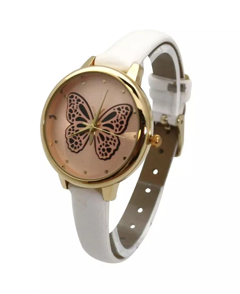 Olivia Pratt WhiteThin Faux Leather Butterfly Face Women Watch 2